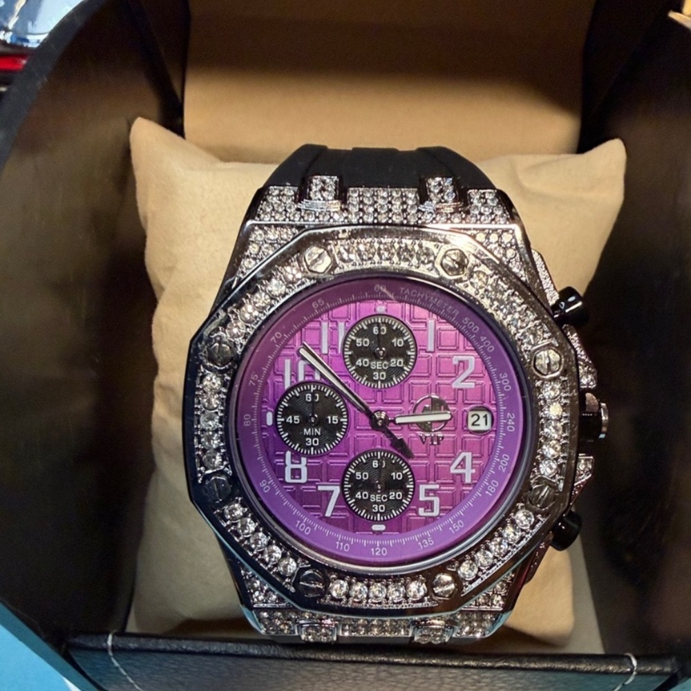 Purple Crystal Bezel Women's Chronograph Watch